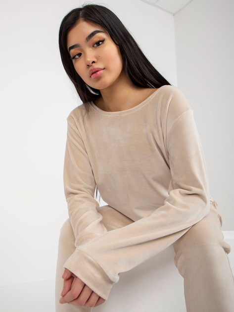 Hurt Jasnobeżowy komplet welurowy ze spodniami Clarisa RUE PARIS