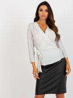 Hurtownia Ecru błyszcząca bluzka wizytowa z wiązaniem 