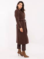 Brązowy klasyczny płaszcz z paskiem 