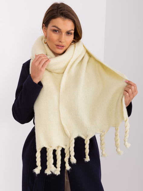Hurt Jasnożółty gładki szal z frędzlami
