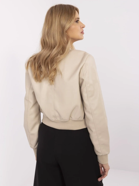 Beżowa krótka kurtka bomber z ekoskóry