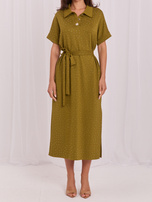 Khaki Midi-Kleid mit Schlitzen.