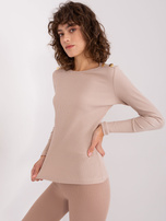 Hurt Beżowa damska bluzka basic z długim rękawem BASIC FEEL GOOD