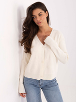 Ecru buttoned sweater with a V-neck.