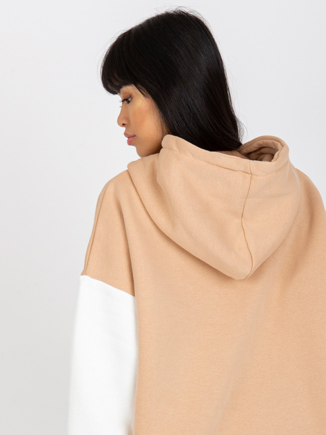 Hurt Beżowo-ecru dresowa bluza basic z kapturem RUE PARIS