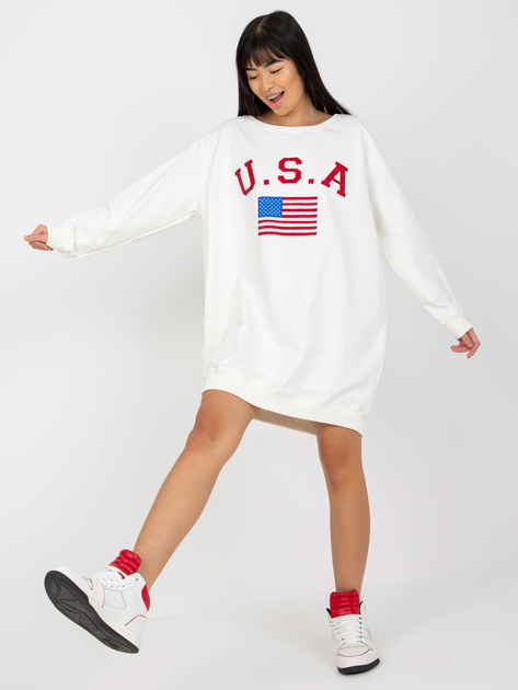 Hurt Ecru luźna bluza z nadrukiem i aplikacją z dżetów