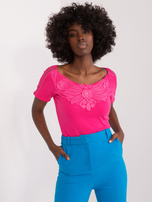 Hurt Ciemnoróżowa bluzka z koronką i aplikacją