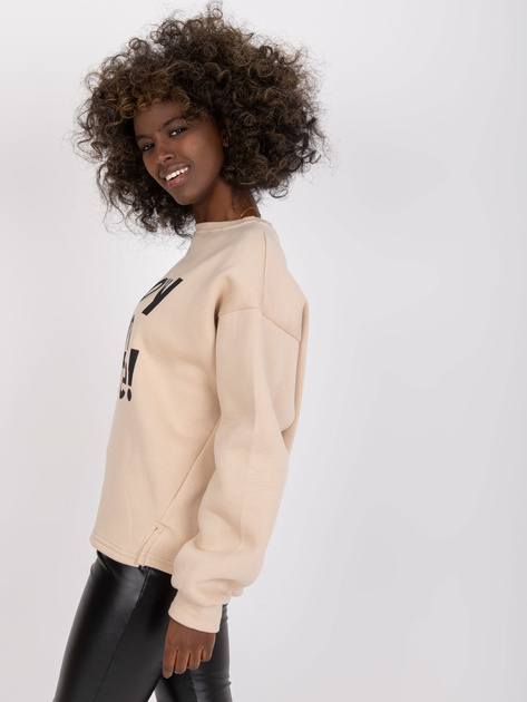 Beżowa dresowa bluza oversize z nadrukiem bez kaptura Francisco