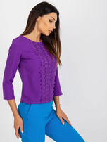 Hurtownia Ciemnofioletowa bluzka wizytowa z koronką