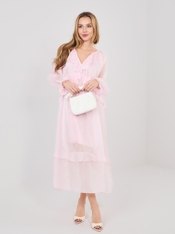 Jasnoróżowa damska sukienka oversize w stylu boho