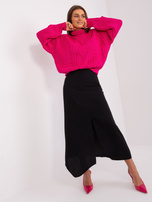 Hurtownia Fuksjowy damski sweter oversize z golfem