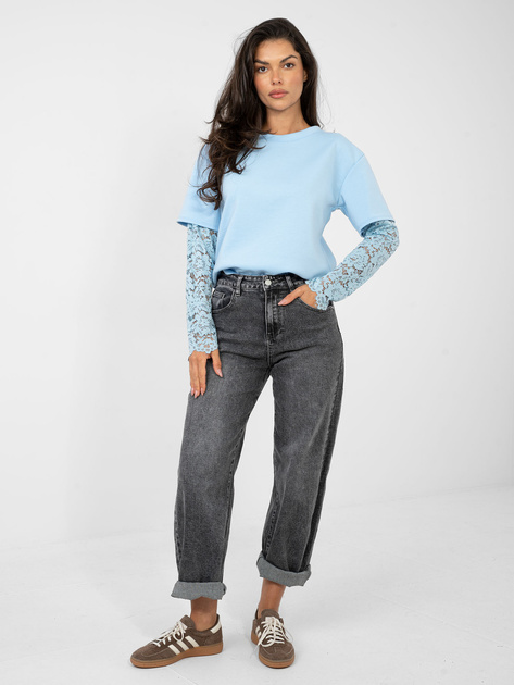 Jasnoniebieska bluzka oversize z koronką