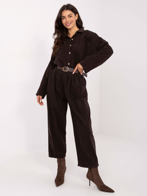 Ciemnobrązowa sztruksowa koszula z długim rękawem