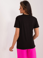 Hurt Czarny bawełniany t-shirt z aplikacjami  