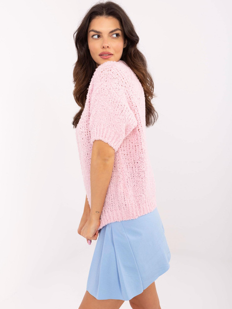 Hurt Jasnoróżowy sweter oversize z okrągłym dekoltem