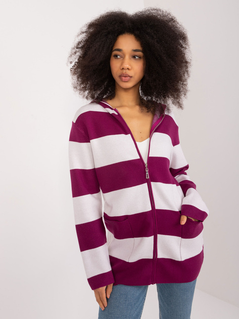 Hurt Fioletowo-biały sweter rozpinany z wiskozą