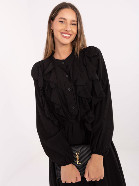 Czarna midi sukienka z warstwowymi falbanami