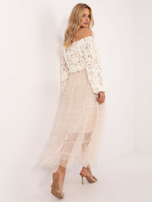 Hurt Beżowa midi spódnica tiulowa z falbanami