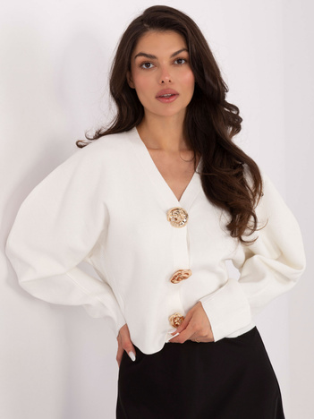 Ecru elegancki sweter z ozdobnymi guzikami