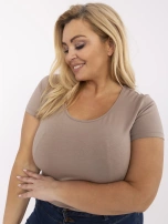 Ciemnobeżowy t-shirt plus size z okrągłym dekoltem 