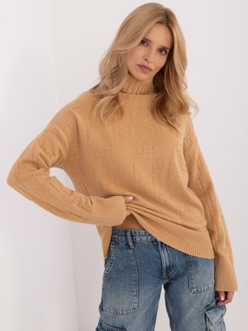 Hurt Camelowy Pullover mit Rollkragen im Oversize-Schnitt.