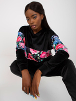 Hurtownia Czarny komplet welurowy z nadrukiem RUE PARIS