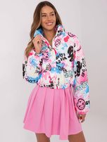 Hurt Biało-różowa przejściowa kurtka z nadrukiem graffiti  