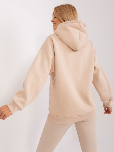 Hurtownia Beżowa luźna bluza dresowa z napisem