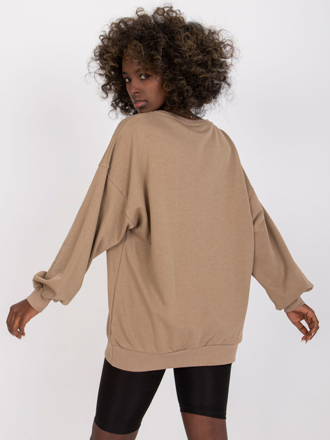 Ciemnobeżowa damska dresowa bluza bez kaptura z bawełny Miley