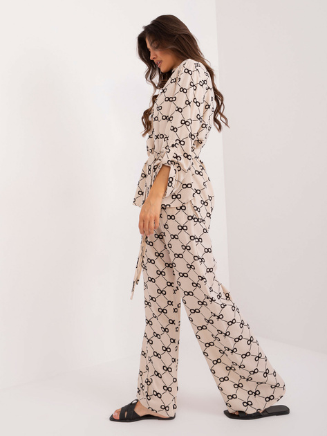 Hurt Jasnobeżowy damski komplet letni z koszulą