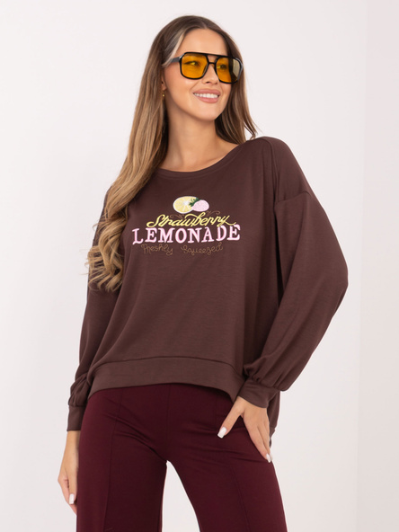 Czekoladowa bluza z haftowanym napisem RUE PARIS