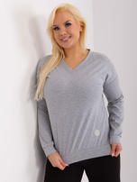 Gray melange plus size blouse with a V-neck.