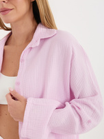 Jasnoróżowa muślinowa koszula z długim rękawem