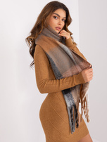 Hurt Brązowo-szary damski szal w kratę
