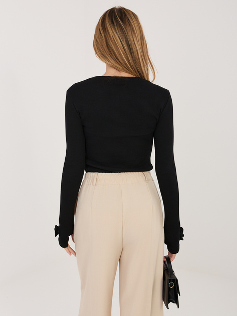 Czarna prążkowana bluzka z dziurami na kciuki RUE PARIS