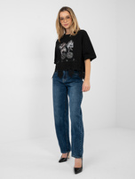 Czarna bawełniana bluzka z cyrkoniami 