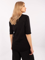 Hurtownia Czarna bawełniana bluzka z rękawem 3/4