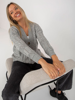 Hurt Szary ażurowy sweter letni z zapięciem na guziki RUE PARIS 