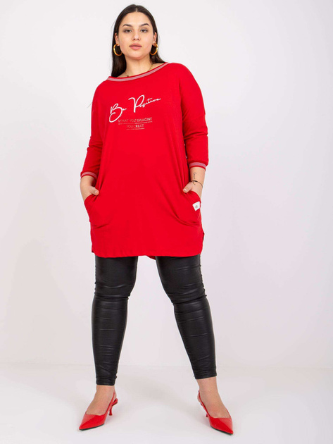 Czerwona dresowa tunika plus size z napisami Blanche