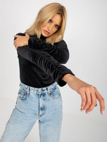 Hurtownia Czarna bluzka welurowa one size z marszczeniami na rękawach RUE PARIS