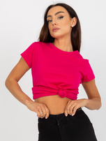 Hurt Fuksjowy damski t-shirt basic z okrągłym dekoltem