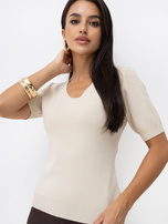 Helle beige Damen Basic Pullover mit V-Ausschnitt.