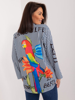 Hurtownia Granatowo-biała koszula damska z nadrukiem