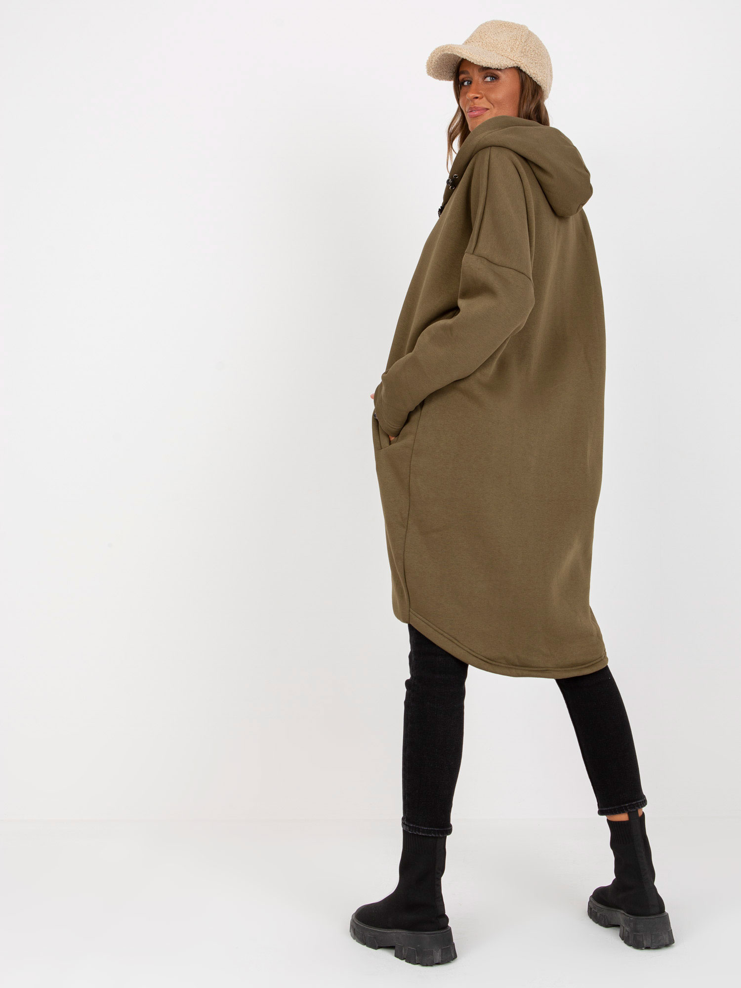 Khaki dresowa rozpinana bluza basic z kieszeniami Tina RUE PARIS