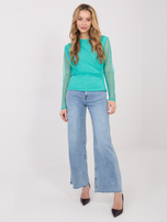 Turkusowa siateczkowa bluzka z marszczeniami