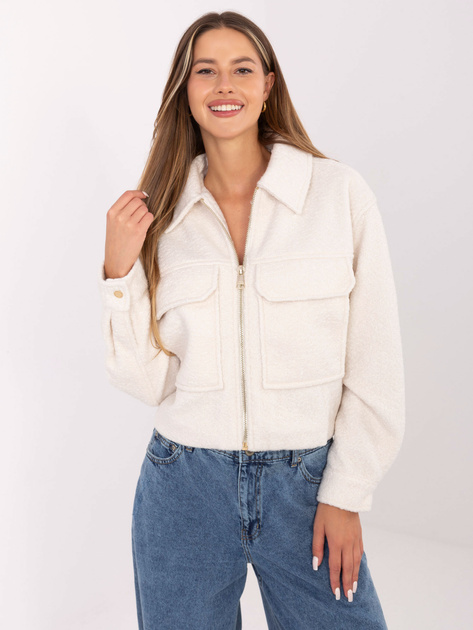 Ecru krótka kurtka boucle z suwakiem SUBLEVEL