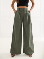 Khaki damskie spodnie palazzo z zakładkami RUE PARIS 