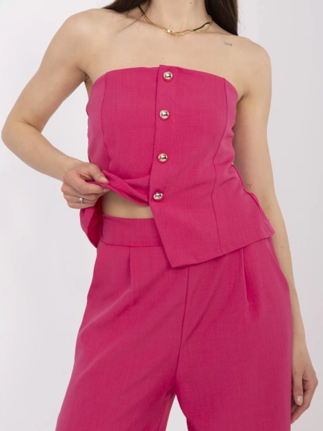 Fuksjowy elegancki komplet z szerokimi spodniami