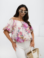 Różowa elegancka bluzka typu bombka 