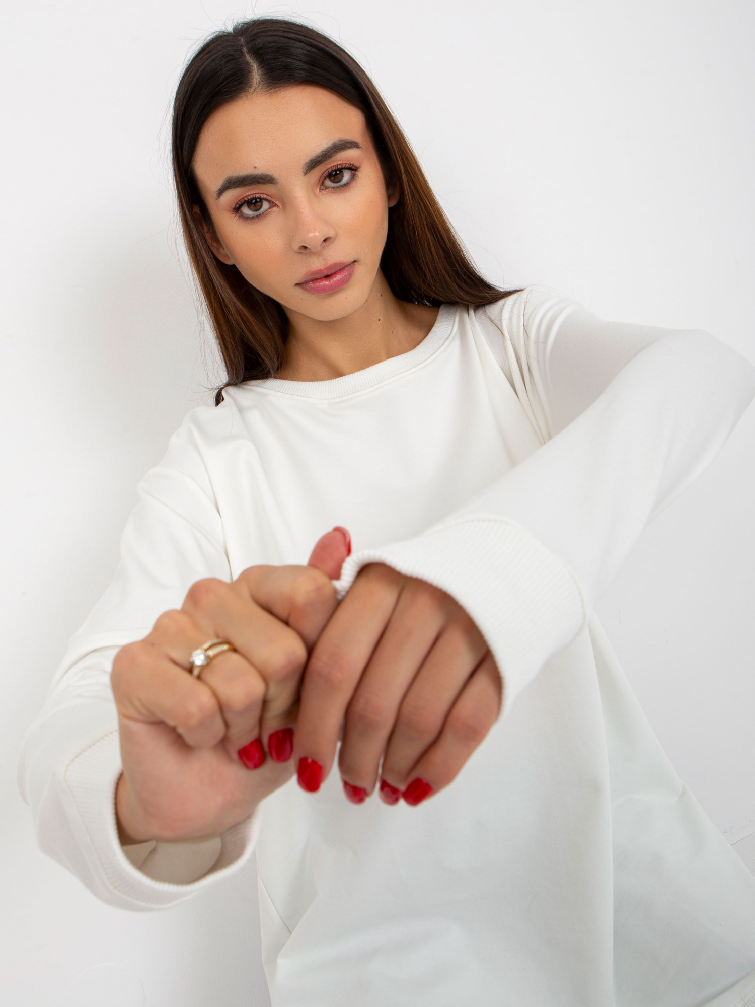 Hurt Ecru loose sweatshirt without a hood with a round neckline.